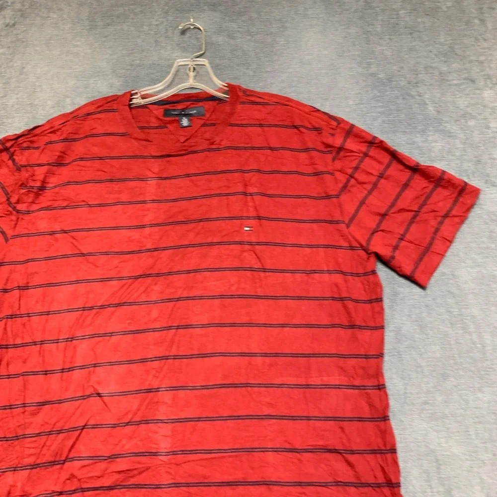 Tommy Hilfiger T Shirt Mens XL Scarlet Red Striped Crew Neck Casual Pullover